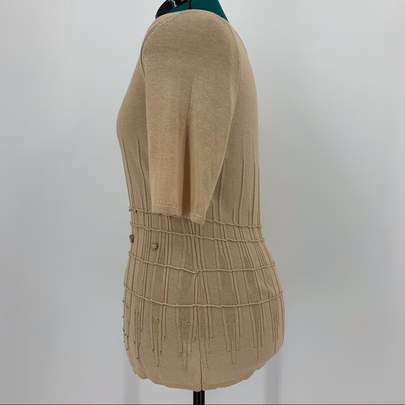 Betty Barclay Lightweight Short Sleeve Tan Sweater with Bead Accents, Small - Picture 9 of 16